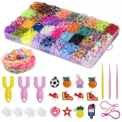 Imagen de 2500pcs gomas para Hacer pulseras kit de pulsera goma, elasticas colores DIY con colgantes, clips, cuentas niños amistad niñas regalo cumpleaños Navidad