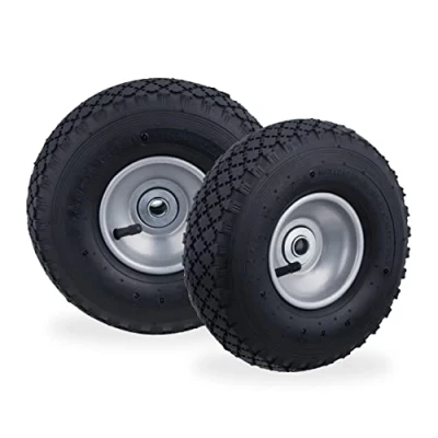 Imagen de Relaxdays Rueda Carretilla 3.00 4, Set de 2, Neumáticos Repuesto, Llanta Acero, Eje 16 mm, 100 kg, Negro y Gris