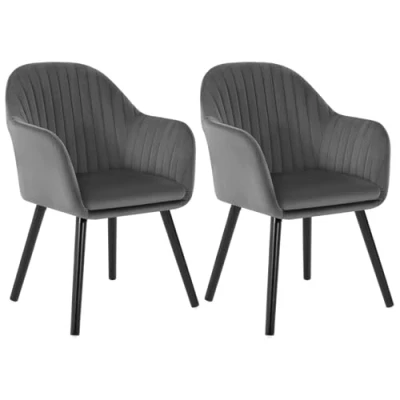 Imagen de WOLTU 2X Sillas de Comedor Nordicas Estilo Vintage Juego 2, Cocina Tapizada con Reposabrazos en Terciopelo, Estructura Madera Escritorio Gris Oscuro BH259dgr 2