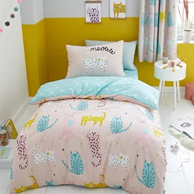 Imagen de Catherine Lansfield Cute Cats Juego de Funda edredón Reversible con Fundas Almohada, Color Rosa