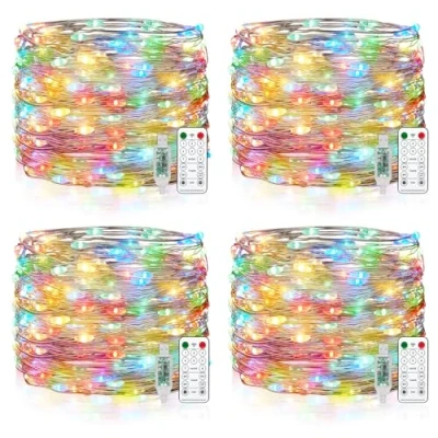 Imagen de Vacoulery LED Guirnaldas Luces, 4 x 150 15M USB Luces de Hadas, 8 Modos Guirnalda con Mando Timer Navidad para Decoración Bodas Fiesta