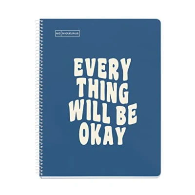 Imagen de Miquelrius Cuaderno A4, Notebook mensajes, 1 Franja de color, 80 Hojas 90 g/m², Rayado horizontal 7 mm, 4 Taladros, Cubierta cartón duro, Color azul marino