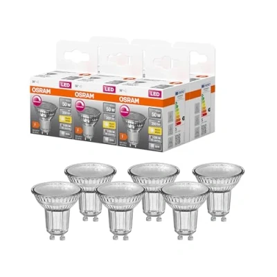 Imagen de OSRAM Lámpara reflectora Superstar, GU10 base, vidrio transparente ,Blanco cálido (2700K), 350 Lumen, sustituto de 50W iluminante 6 paquete