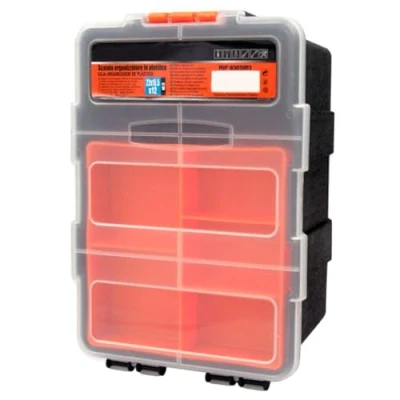 Imagen de Tradineur Caja organizadora con bandeja interior de 5 compartimentos, polipropileno, almacenamiento herramientas, tornillos, accesorios pesca 22 x 15,5 12 cm