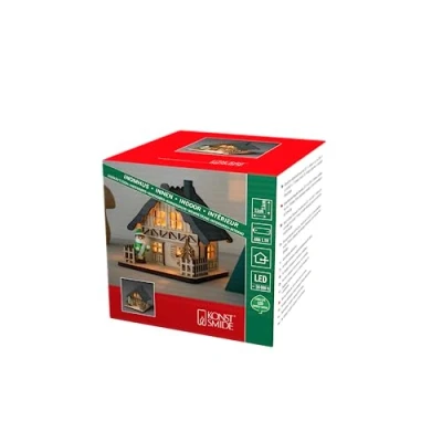 Imagen de Konstsmide 3232 100 LED Casa de madera &quot;Escena Navidad&quot; con techo gris Luz Navidad/Uso en interiores (IP20)/4 diodos blancos cálidos/Funciona pilas: 3 x AA 1,5 V (exc.)
