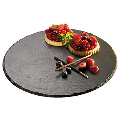 Imagen de APS plato de pizarra giratorio, Ø 32 cm, 2,5 cm altura, grosor del 6 9 mm, para tartas, pies antideslizantes, negro
