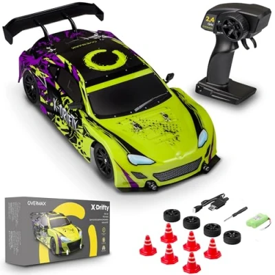 Imagen de Overmax X Drifty Coche RC de Control Remoto para niños Mayores 3 años, Deriva 1:16, 20 km/h, Autonomía hasta 80 m, Tracción 4WD, 2 baterías 500 mAh, Juego Ruedas