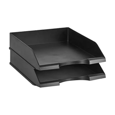 Imagen de Amazon Basics Rectangular Organizador de cartas apilable oficina, bandeja escritorio, paquete 2, Tamaño carta, negro