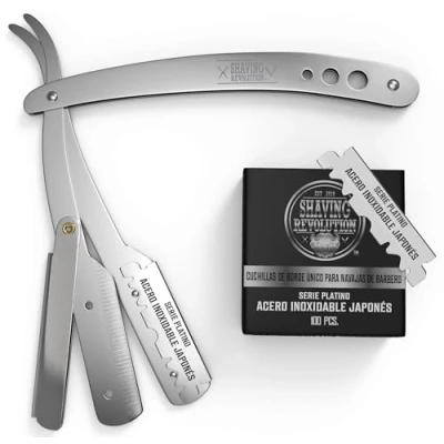 Imagen de Shaving Revolution Navaja Afeitar Barbero Para Un Afeitado Al Ras De Profesional Incluye 100 Cuchillas Navajas Kit Hombres