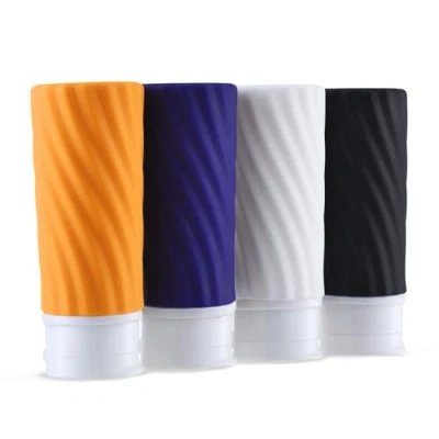 Imagen de Toureal Botellas Exprimibles Recipientes Viaje Avion (89ML, 4 Piezas) Kit de Botes Silicona, Botella para Gel, Envases Champu (Negro, Blanco, Azul, Naranja)