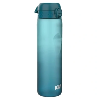 Imagen de ION8 Botella de Agua 1 Litro Con Marcador Tiempo, 1000 ml, a Prueba Fugas, Asa Transporte,Apta para Lavavajillas, Sin BPA,Agarre Contorneado, Ideal Deporte y Gimnasio, Verde Azulado/Azul