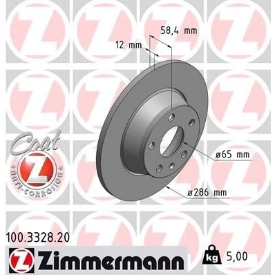 Imagen de ZIMMERMANN COAT Z 100.3328.20 Disco de freno 286 12 6/5 5 112 macizo revestido AUDI: TT Coupé, Roadster