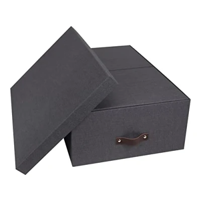 Imagen de Bigso Box of Sweden Juego de 3 Cajas multiusos para el dormitorio, cuarto infantil, despacho o baño con tapa apilables aspecto lino negro