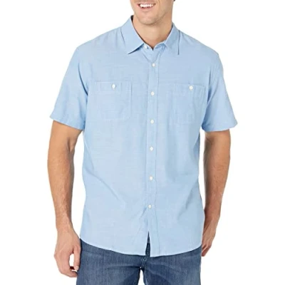 Imagen de Amazon Essentials Camisa de Manga Corta Corte Regular en Chambray Hombre, Azul Claro, XXL