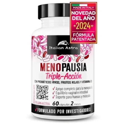 Imagen de Complemento Menopausia Completo, FÓRMULA DESARROLLADA POR INVESTIGADORES, con Probióticos y Frutos Rojos, Equilibrio Vaginal e Intestinal, Sofocos, Control de Peso 60 cápsulas 2 meses