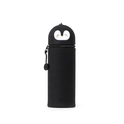Imagen de Legami Estuche 2 en 1 de Silicona Flexible Kawaii, Escolar con Forma pingüino, Porta bolígrafo Mesa, Cremallera, Silicona, lápices, 18,5 cm H