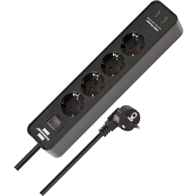 Imagen de Brennenstuhl Ecolor Regleta de enchufes 4 vías con Enchufe USB (Regleta 2X C, Interruptor y Cable 1,5m) Negro