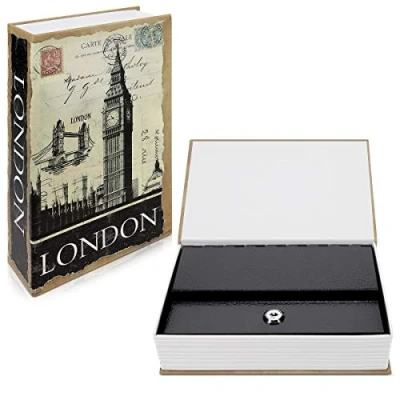 Imagen de Navaris Caja fuerte Con forma de libro caudales escondida para guardar dinero joyas relojes diseño Londres y 2 llaves M