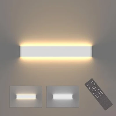 Imagen de Klighten Aplique pared Led Interior Regulable con Mando a Distancia, Lámpara de Decorativo Mordern, Para Salon, Dormitorio, Baño, 800 2000 Lumen, 3000K 6000K, Blanco, 61cm