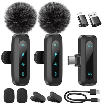 Imagen de WARM BOX Micrófono de Solapa Inalámbrico para iPhone, iPad, Teléfono Android, 2 Pack Mini con Reducción Ruido, Emparejamiento Automático y Mute &amp; Reverb Vlogging, Grabación Vídeo