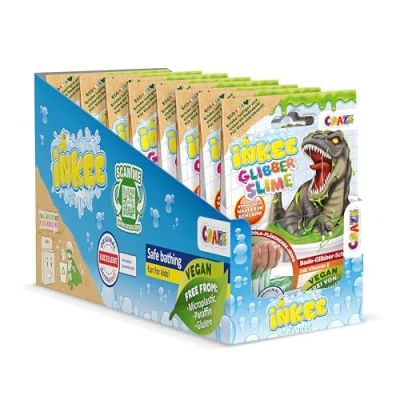 Imagen de INKEE Pack de 10 Slime Dinorex para la bañera, Color Verde con Aroma a Cola, Convierte el Agua en Slime, Incluye Sales Que explotan Contacto Agua, 25 litros Cada