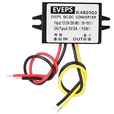 Imagen de DC 12V/24V/36V/48V a 5V 3A Seguridad Convertidor Buck Resistente al agua Módulo de fuente alimentación Transformador voltaje Junta