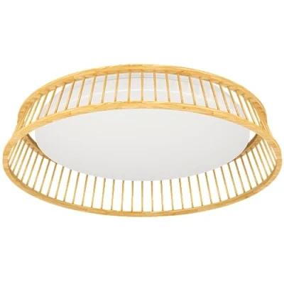 Imagen de Eglo LED Luppineria lámpara para techo redonda, iluminación de techo, plástico en blanco y bambú natural, salón, dormitorio pasillo, cálido, Ø 45 cm