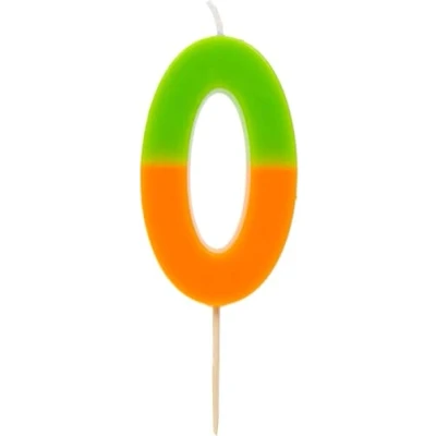 Imagen de Talking Tables Vela naranja y verde número 0 para tartas Decoración colorida de cumpleaños fiestas infantiles, niños, niñas, aniversario, hito