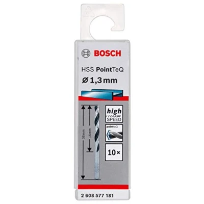 Imagen de Bosch Professional 10 brocas helicoidales HSS PointTeQ, para metal, 1.3 x 16 38 mm, accesorio de taladro