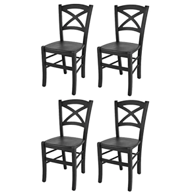 Imagen de t m c s Tommychairs Set 4 sillas Cross para Cocina y Comedor, Estructura en Madera de Haya Color anilina Negra Asiento