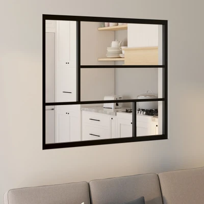 Imagen de Techo geométrico de cristal An. 93 x Al. 108 cm en metal negro y templado IDMarket