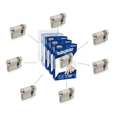 Imagen de GERCAR Pro Juego de 7 semicilindros 30/10 para puerta garaje (7 unidades, incluye 35 llaves, 40 mm, cilindros longitud: A:30 B: 10, sistema cierre)