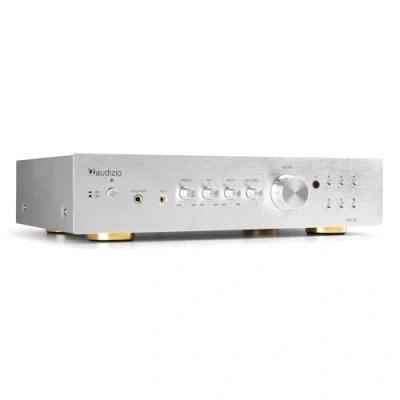 Imagen de Audizio AD220A Amplificador estéreo Hi FI de 400w y Bluetooth, 1 Salida subwoofer, óptica coaxial, 2 Salidas Altavoz, MP3, Ideal para Ver peliculas o Escuchar tu música, Color Aluminio