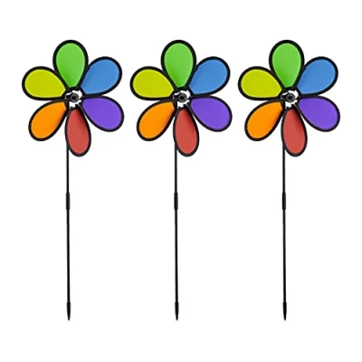 Imagen de Relaxdays Molinillos de Viento, Set 3, Decoración Jardín, Balcón y Terraza, 67x28x6 cm, Molinete con Flor, Multicolor