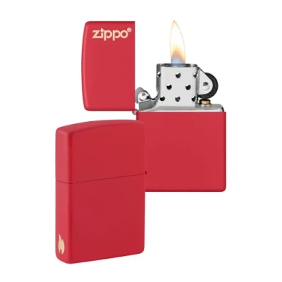 Imagen de Zippo Logotipo de y diseño Llama Red Matte Laser Engrave Mechero, rellenable, en una Caja Regalo halta Calidad