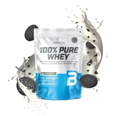 Imagen de BioTechUSA 100% Pure Whey Proteína en Polvo con BCAA y Glutamina Sin Gluten, Aceite de Palma, 454 g, Black Biscuit