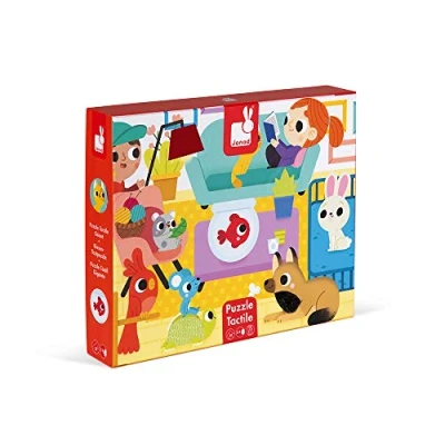 Imagen de Janod Puzle táctil infantil 20 piezas, Animales domésticos 7 Texturizadas Juego Educativo y Sensorial Tacto, Motricidad Fina Concentración Desde 2 años, J02686