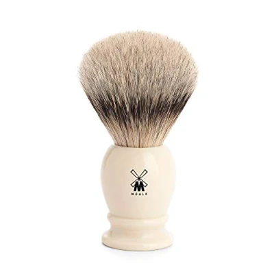 Imagen de &quot;Muhle Brocha de afeitar, pelo tejón, punta plata, mango tamaño grande imitación marfil&quot;