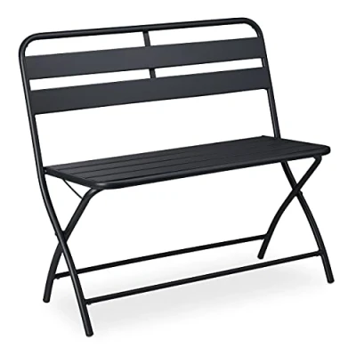 Imagen de Relaxdays Banco Jardín Plegable, Resiste Intemperie, 2 Plazas, Jardín, Balcón, Asiento Exterior 83,5x90x49 cm, Gris