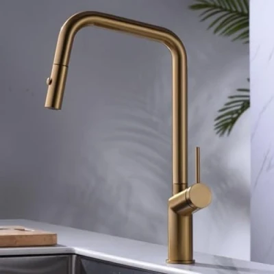 Imagen de IMEX Grifo de Cocina Extraible Monomando Fregadero con Difusor Griferia Mangera Flexible 360º Serie Bonn Color Oro Cepillado