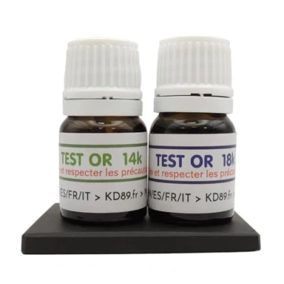 Imagen de KD89 Surtido de reactivos/soluciones para probar el oro, 14 18 quilates, con piedra toque natural y instrucciones en varios idiomas, experiencia joyas, piezas, lingotinos, 2,5 ml