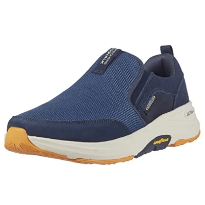 Imagen de Skechers Go Walk Zapatos deportivos para senderismo hombre, con espuma viscoelástica refrigerada por aire, Azul Marino/Amarillo, 42 EU