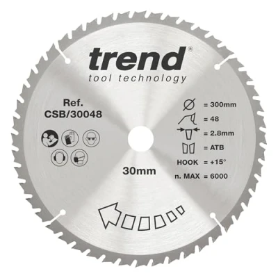 Imagen de Trend CraftPro Combinación hoja de sierra circular TCT para mesa o ingletadora, 300 mm diámetro x 48 dientes 30 interior, punta carburo tungsteno, CSB/30048