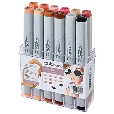Imagen de COPIC Classic Set «Retrato», Lote de 12 piezas en expositor acrílico, Rotulador doble con punta media y fina