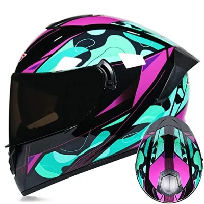 Imagen de GAOZHE Casco Integral de Motocicleta Protector Doble Visera Cascos Motocross aprobados por Dot/ECE Mofa Moped Scooter Chopper Cruiser Pilot Racing Cap para Hombres Mujer