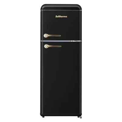 Imagen de SOLTHERMIC frigorifico 2 puertas RETRO acabado dorado F2PR147N de 1,47 cm alto x 55 ancho gran capacidad hasta 220L silencioso bajo consumo y control temperatura