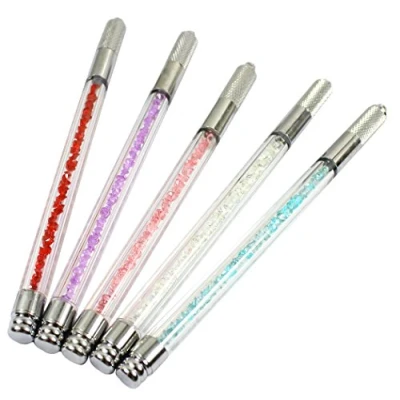 Imagen de Xiaoyu cristal transparente microblading pen, bolígrafo manual para tatuaje de cejas maquillaje permanente, una cabeza, 5pcs