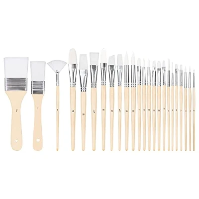 Imagen de Amazon Basics Juego de pinceles para pintar, 24 tamaños diferentes, artistas, adultos y niños, Paquete 1, Color Madera