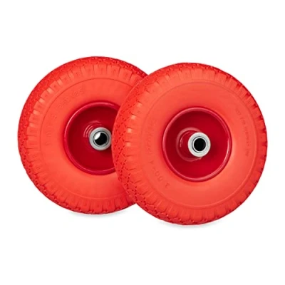 Imagen de Relaxdays 2 Ruedas Carretilla, 3.00 4, Antipinchazos, Rueditas Recambio, hasta 100 kg, Llanta Acero, Rojo y Naranja, Caucho, 26 x 7.5 cm
