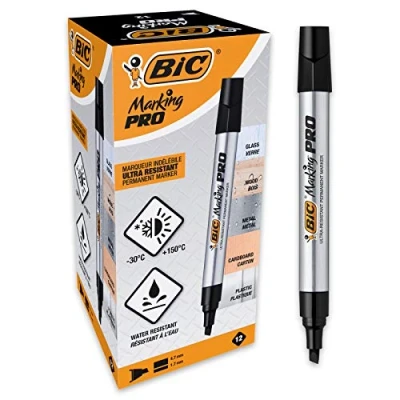 Imagen de BIC Marking Pro Caja de 12 unidades, marcadores permanentes punta biselada, color negro